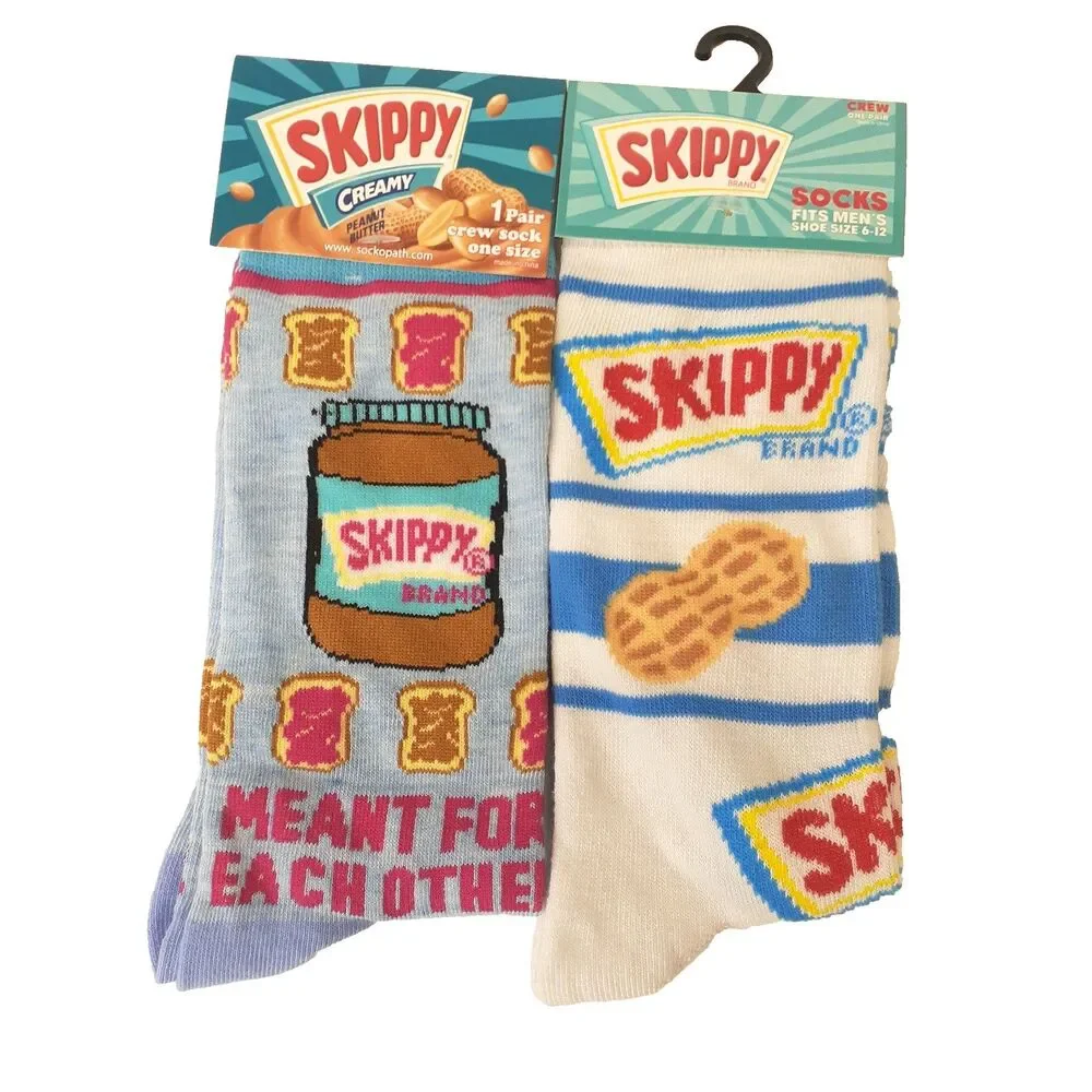 Skippy Peanut Butter Socks Novelty 2 Pair Adult Men Crew Size 6-12 NWT